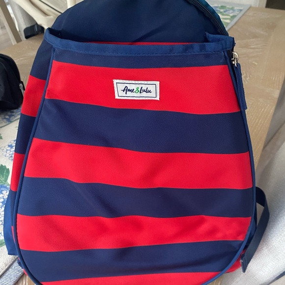 Sporty Red and Blue Striped Tennis Backpack - Picture 2 of 4